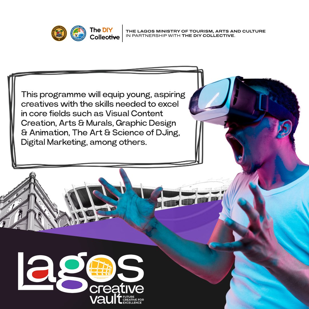 LCreativeVault1's tweet photo. Curious about The Lagos Creative Vault? 🤔💭

Get ready for an intensive creative empowerment programme, featuring workshops, mentorship, internship,and networking opportunities. 🎨🎭

@IdrisConnecting @_diycollective @LagostourismO 

#LagosCreativeVault #UnlockTheVault https://t.co/jvY0mqH0pc