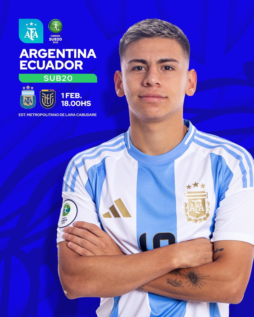 GiulioOdino's tweet image. #CampeonatoSudamericanoSub20  /  #FaseDeGrupos  / #Partido04

#Argentina vs #Ecuador
📆 Sábado 01  /  🕔 17:00 hs.
#DirecTV

#ARGvsECU
#SelecciónArgentinaSub20
#EstadioMetropolitanoDeLara
#VamosArgentinnnaaa
Imagen Selección Argentina