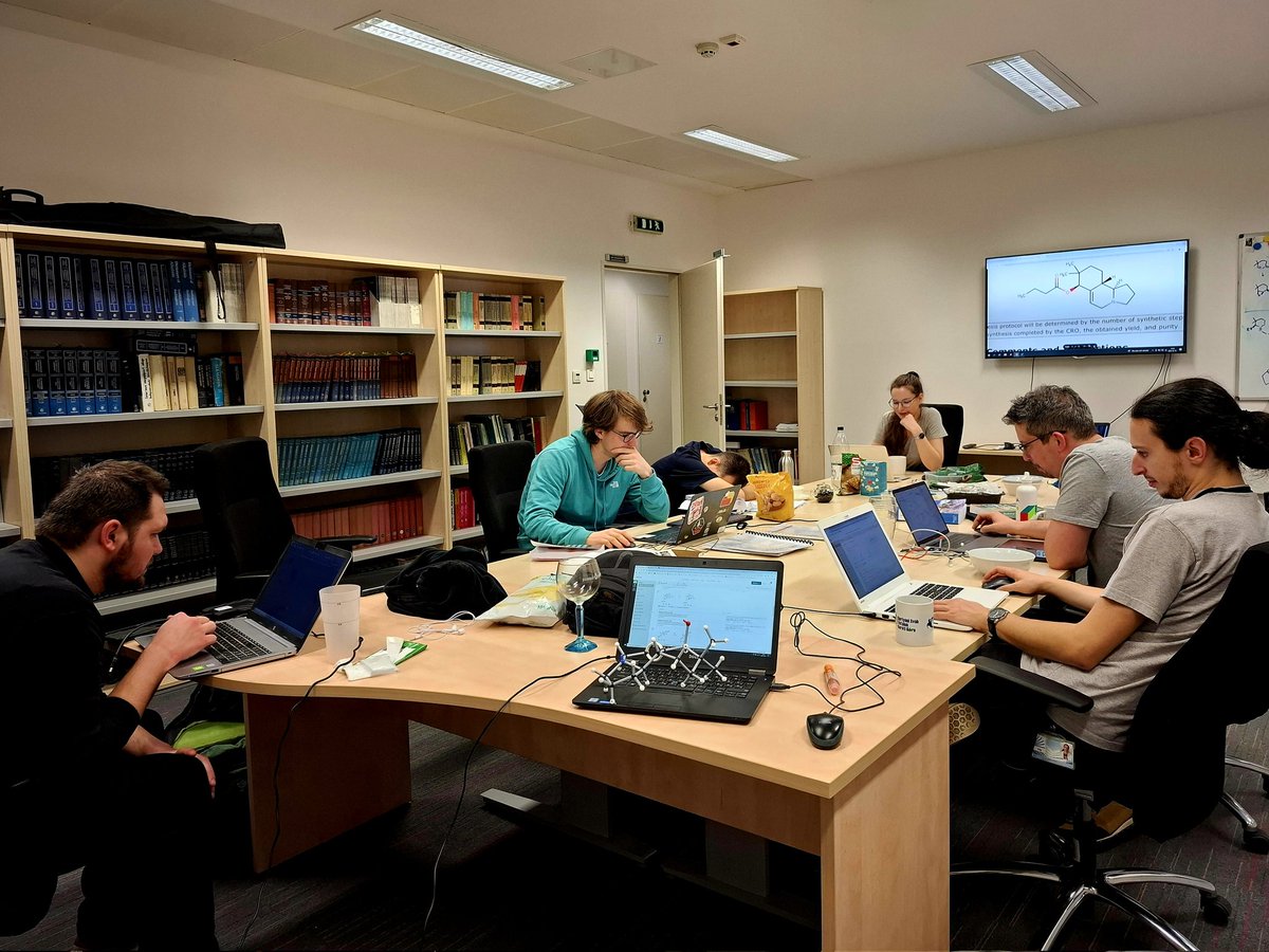 In the zone!⚡️ Our team is deep into this year's <a href="/merckgroup/">Merck</a> #CompoundChallenge, chasing the best synthetic route with full focus and a lot of caffeine ☕. Let’s see where this 48-hour sprint takes us!

#Synthesis #OrganicChemistry #LabLife