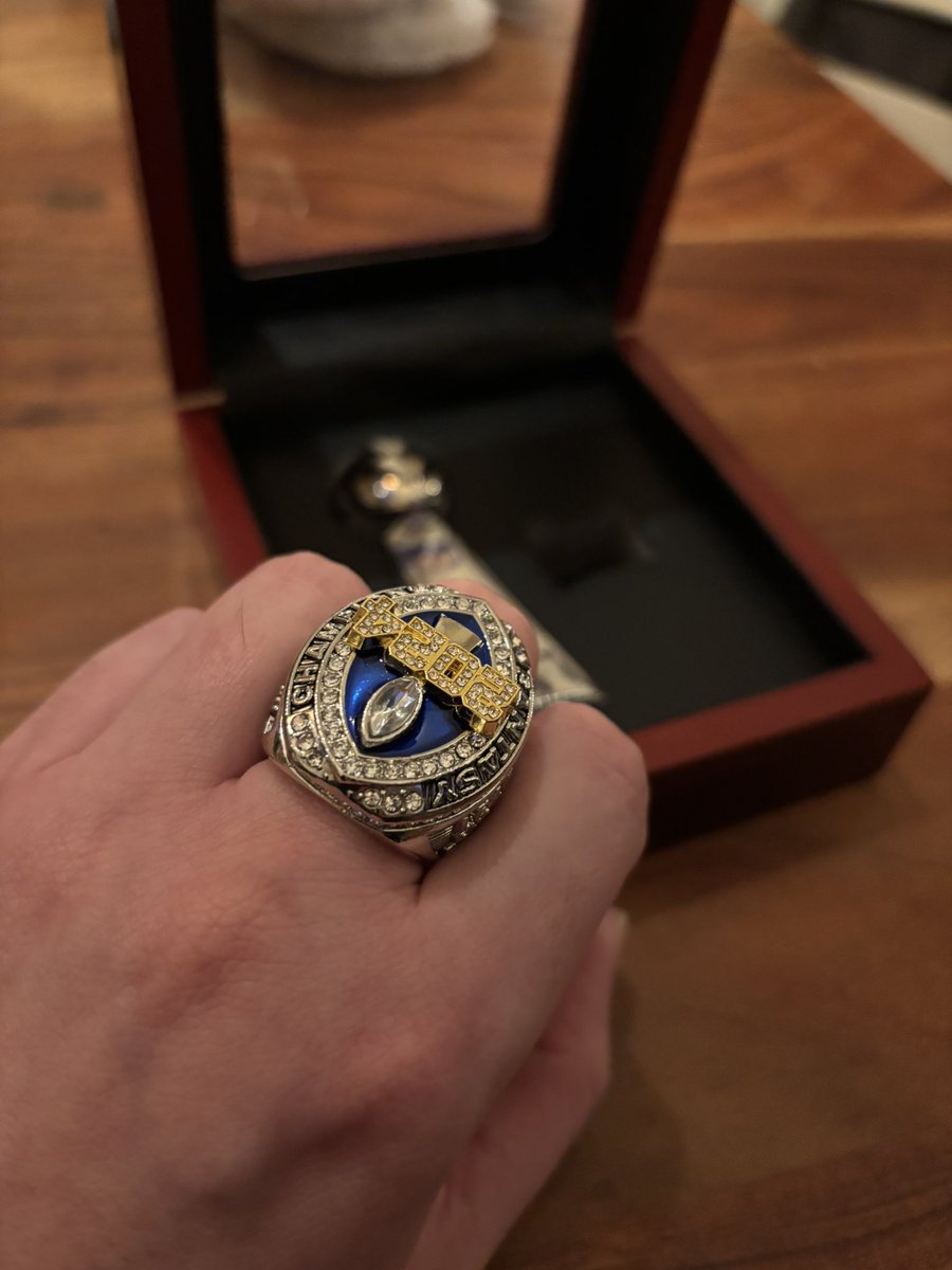 My fantasy football trophy and ring arrived.

Yeah, kinda cringe, but I love it 😎