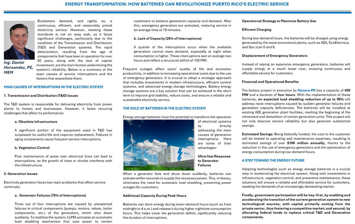 Massive blackouts, like those on December 31, 2024, and others, were caused by the lack of fast response to compensate for lost generation, leading to service interruptions. 

In this article, I discuss the causes of service disruptions and the benefits of the battery project.
