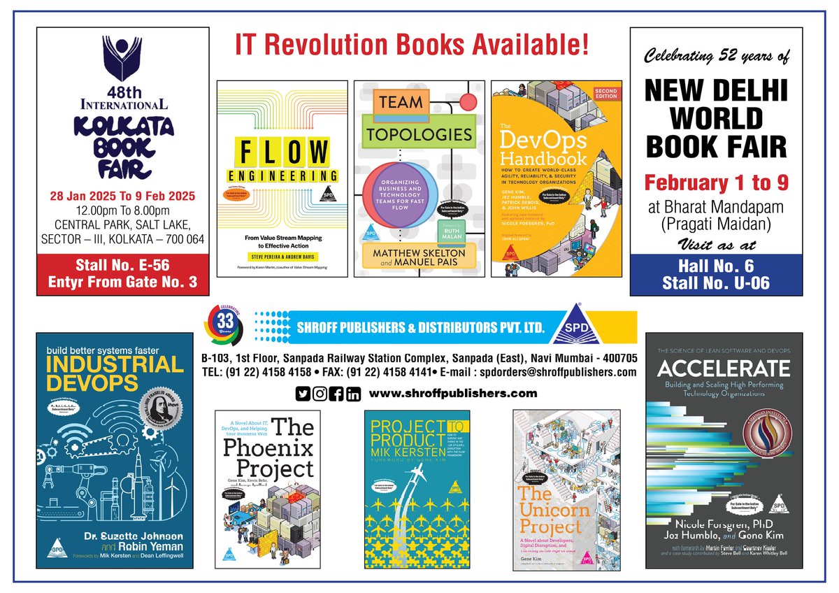 shroffpub's tweet photo. IT Revolution Books Available at  International kolkata Book Fair and New Delhi World Book Fair
#devops #thephoenixproject #theunicornproject #accelerate #industrialdevops #teamtopologies https://t.co/804Xy2zZ4k