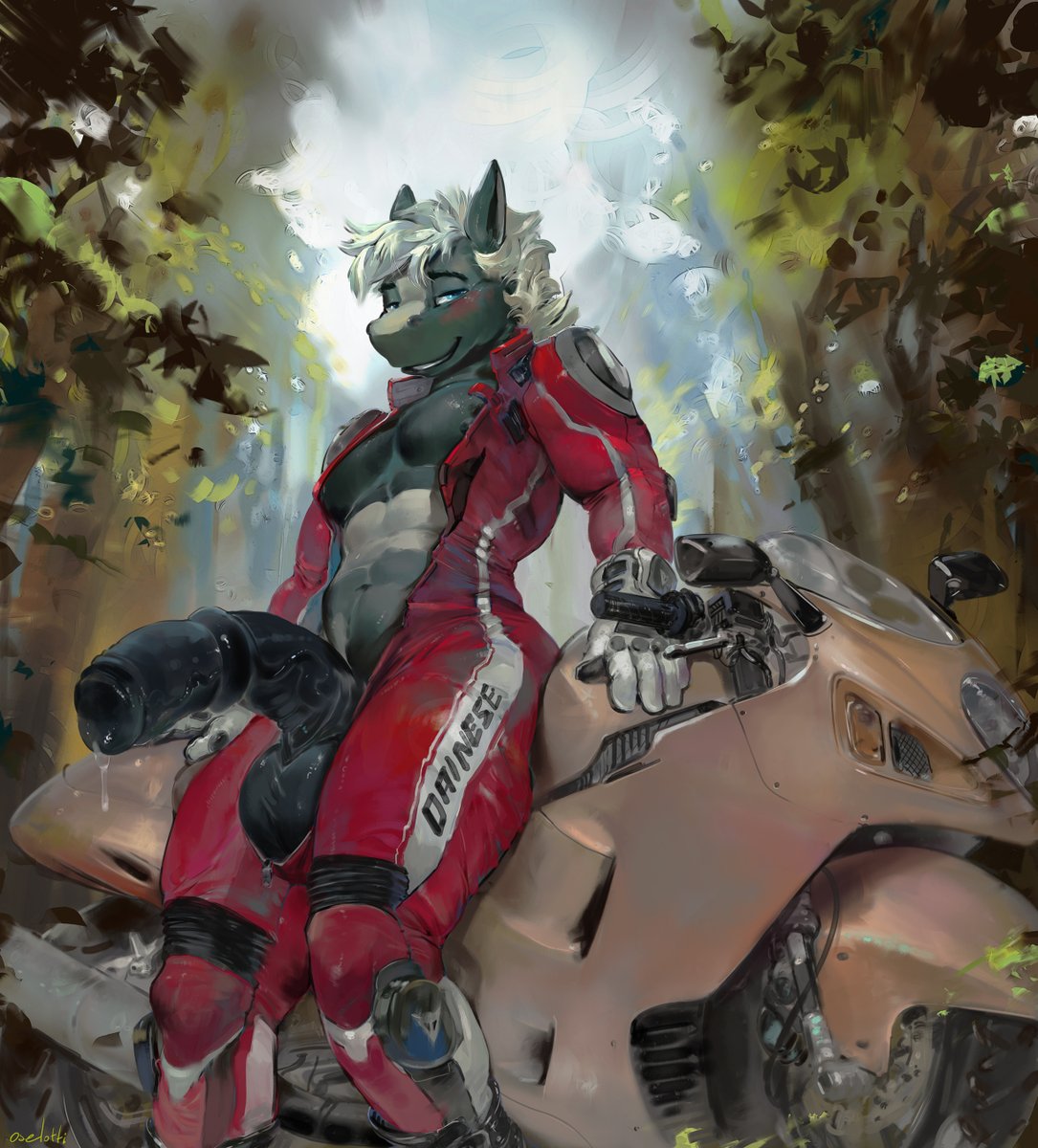 OselottiCat's tweet photo. Since I've been in the mood of motorcycles lately, here is a commission I did for Drae! https://t.co/QhxlTWhqqO