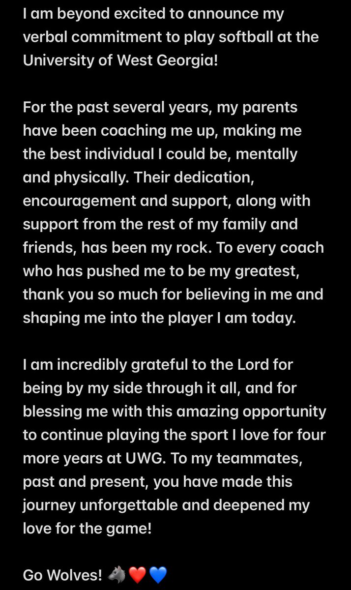 #Committed #UWGSoftball #OnePackOnePurpose #Blessed 
<a href="/UWGSoftball/">West Georgia Softball</a>