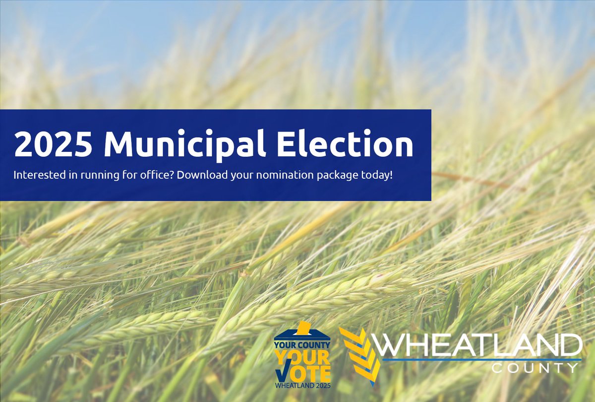 🏛️ Thinking about running for municipal office?
Make a difference in Wheatland County by stepping up as a candidate in this year’s municipal election! 🌟

Visit
wheatlandcounty.ca/2025-municipal… to learn about eligibility, key dates, and the nomination process.