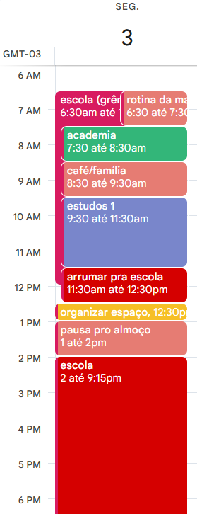 tava dando uma ajeitada na minha agenda de segunda e vou passar literalmente o dia todo na escola, ser do grêmio está me matando!!! vou precisar ir pra acolher os alunos da parte da manhã