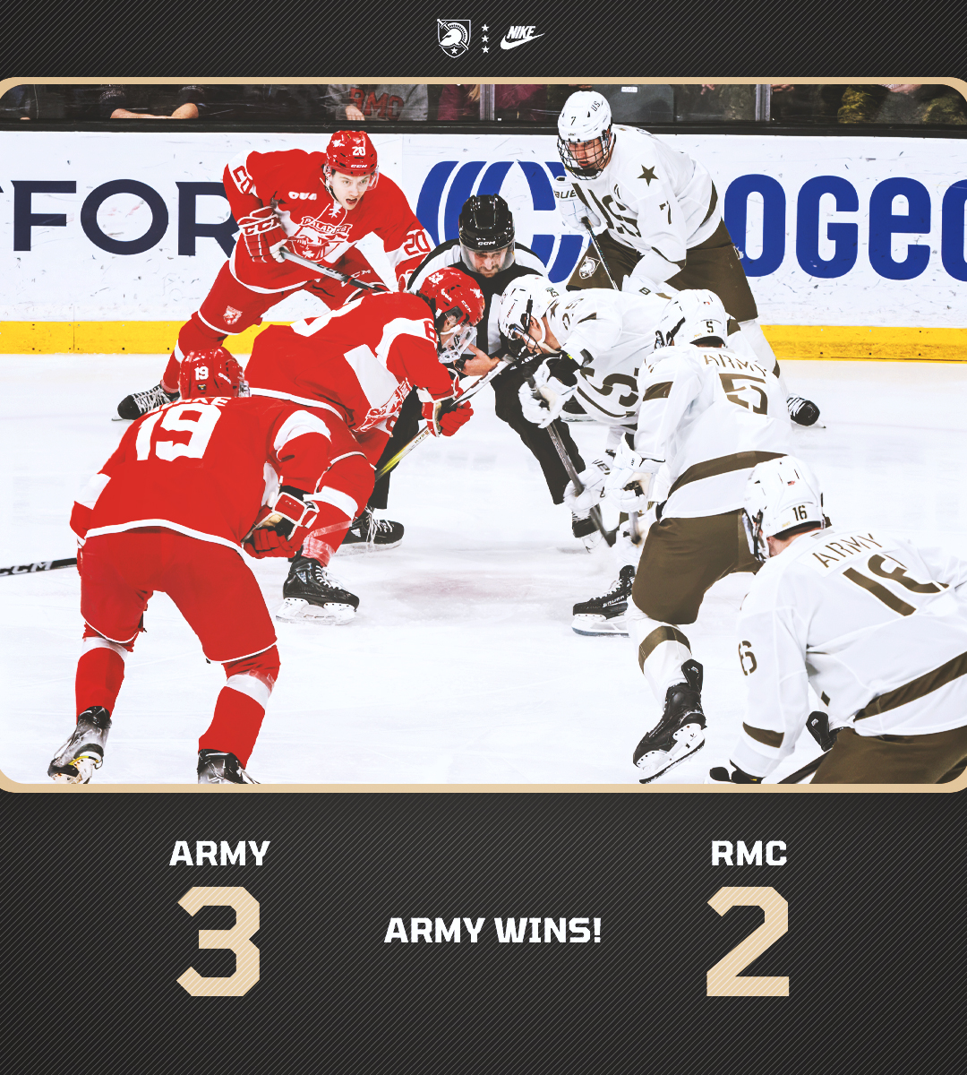 ArmyWP_Hockey's tweet photo. ARMY WINS! 🇺🇸

The Challenge Cup remains at West Point as the Black Knights hold on with goals from Dylan Wegner, Adam Marshall and Barron Woodring!

#GoArmy https://t.co/Kulxnp27q8