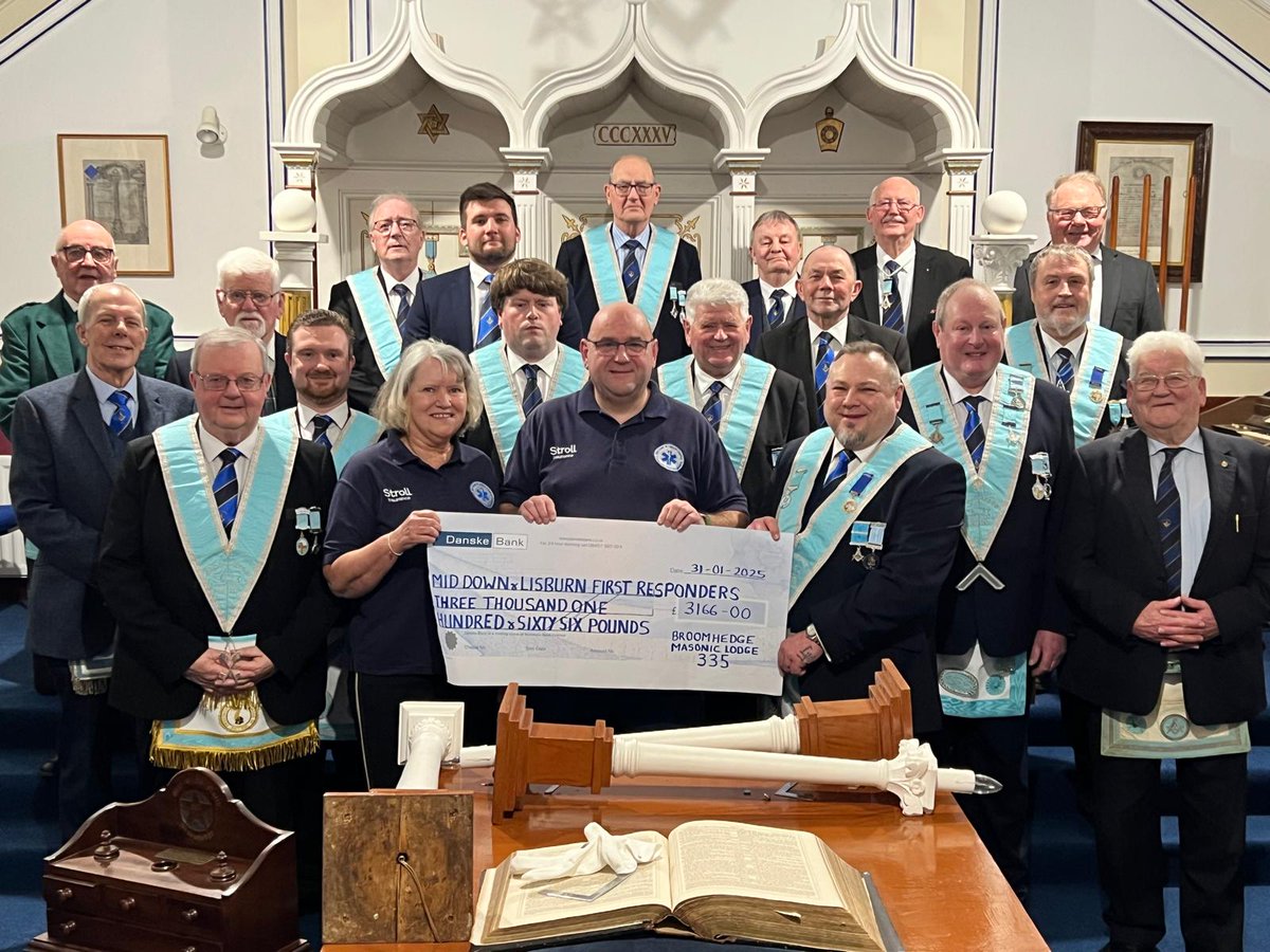 A massive thanks to Andy Weir, Tim Clarke and all the members of Broomhedge Masonic Lodge for supporting Mid Down &amp; Lisburn District Community First Responders. The money was raised through rowing Lough Neagh and lodge events and total achievement was over £3166.00.