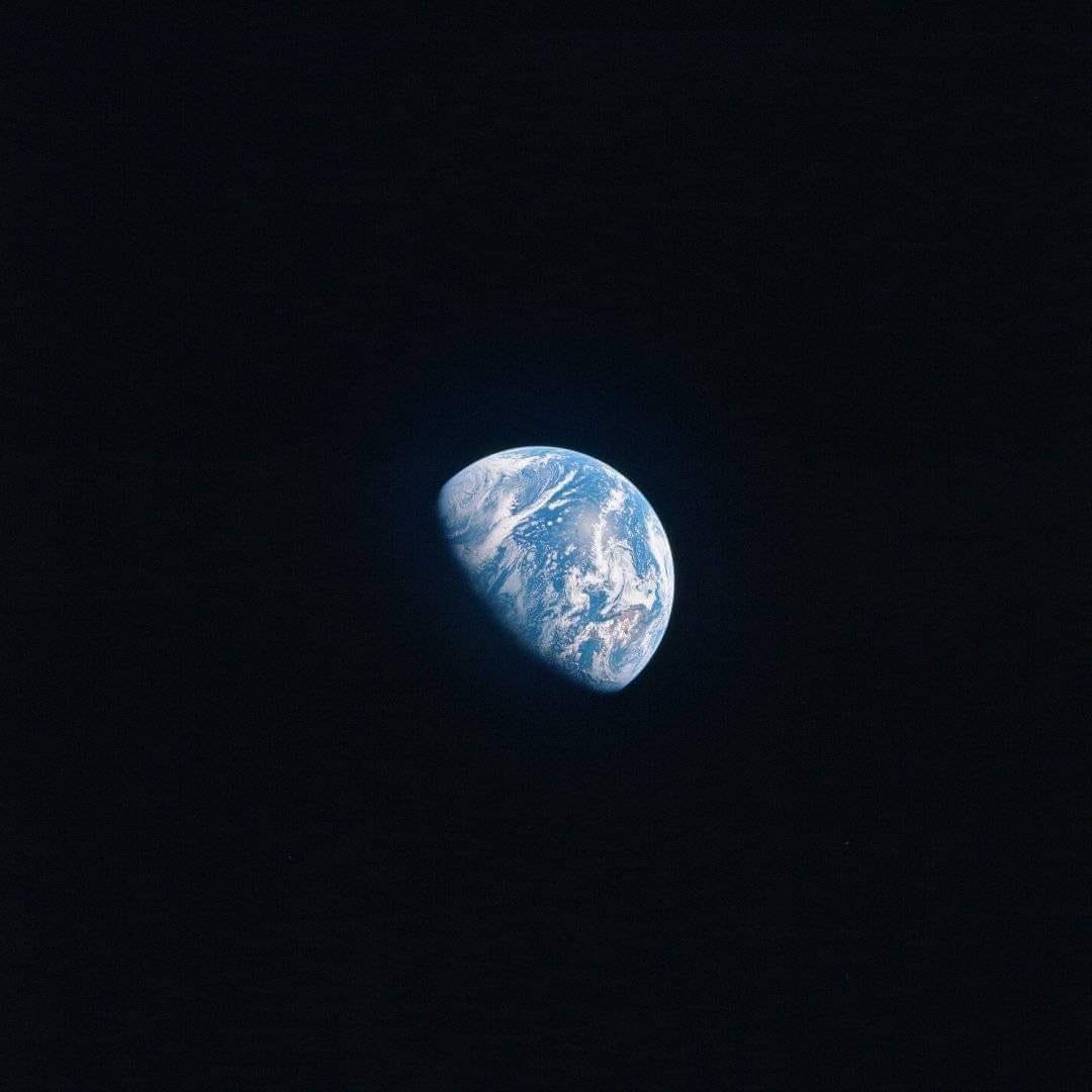Earth in 1971, photographed by the Apollo 15 crew from a distance of 85,000 km.