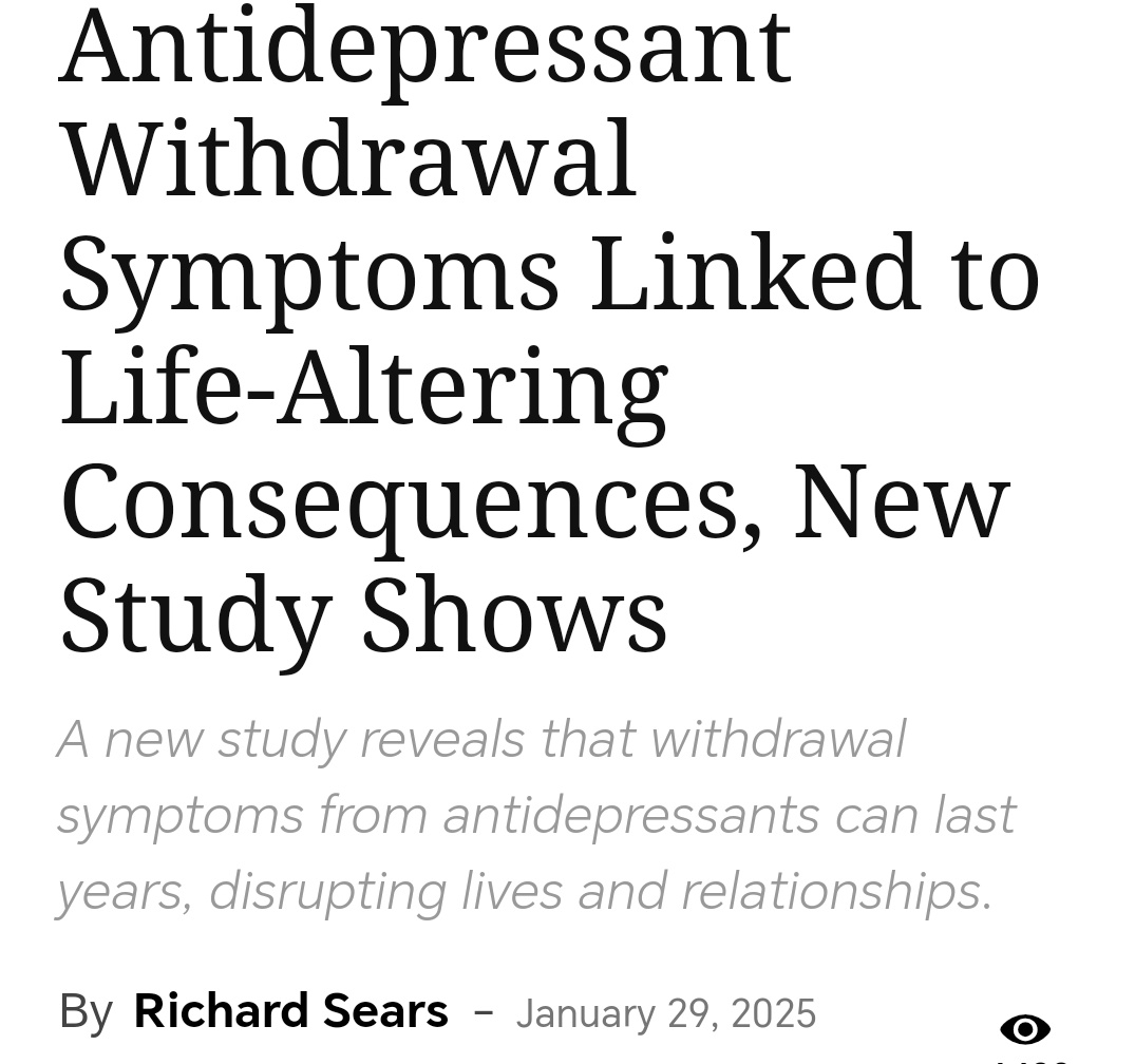 StreetTreck's tweet photo. ♻️#Antidepressant #Withdrawal #Symptoms #Linked 2 #LifeAltering #Consequences, #NewStudy #Shows🕊️

#agitation #dizziness, #insomnia, #memoryproblems #irritability #crying #moodswings #sensitivity #anger #depersonalization #headache #StreetTreck🛤️🕊️
https://t.co/xfeswm3UbI https://t.co/YhuFs2Rh78