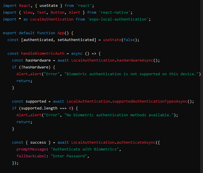9rohitpdl's tweet photo. Day 24 of #COESISKnowledgeQuest
Explored how to implement biometric authentication in React Native using Expo Local Authentication. Learned how to use Face ID and fingerprint authentication for secure logins!
#30dayslearningchallenge #COESIS
@coesisnp https://t.co/ptyFTC5t9y