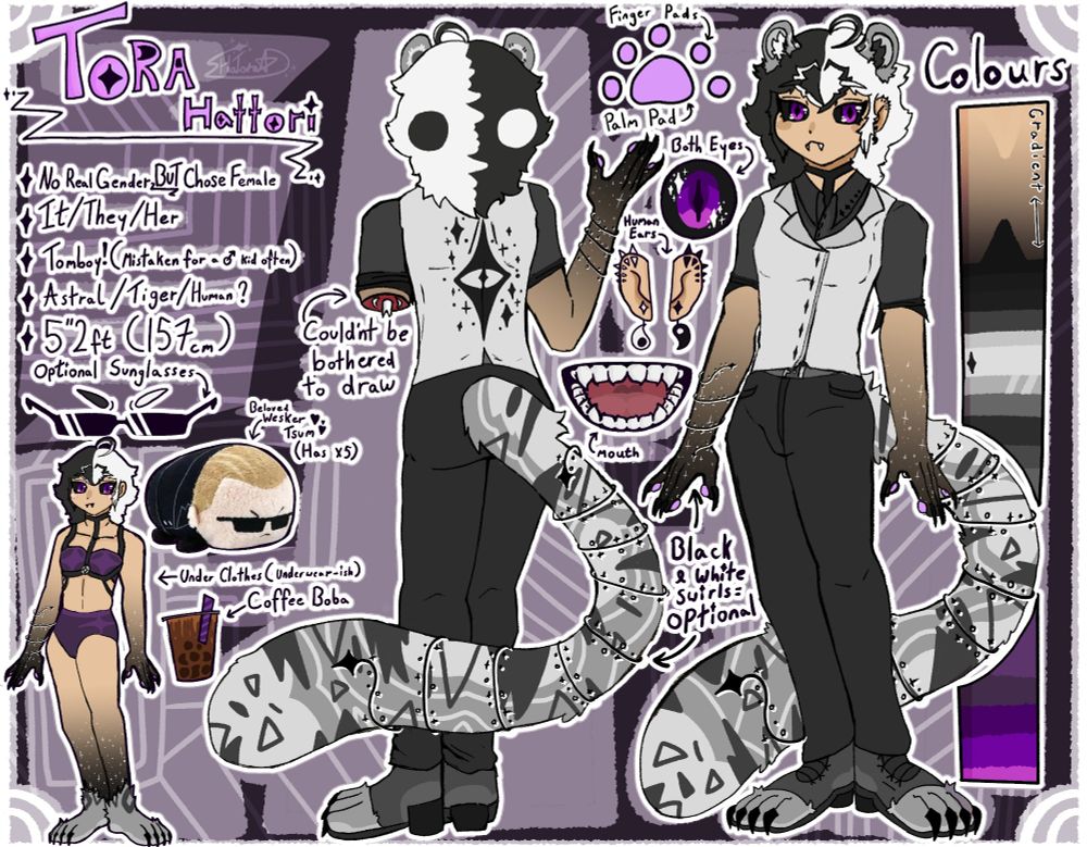 HauntedTora's tweet image. Hm? I'm Tora! Just a star goober from outer space who took on the form  of a tiger/human thing! I do png/vtubing-streaming, art and some  gaming 🐯have a good day &amp;lt;3
⭐️ and also, I'm OBSESSED with wesker 🕶
🌟Find me! toradomain.carrd.co✨