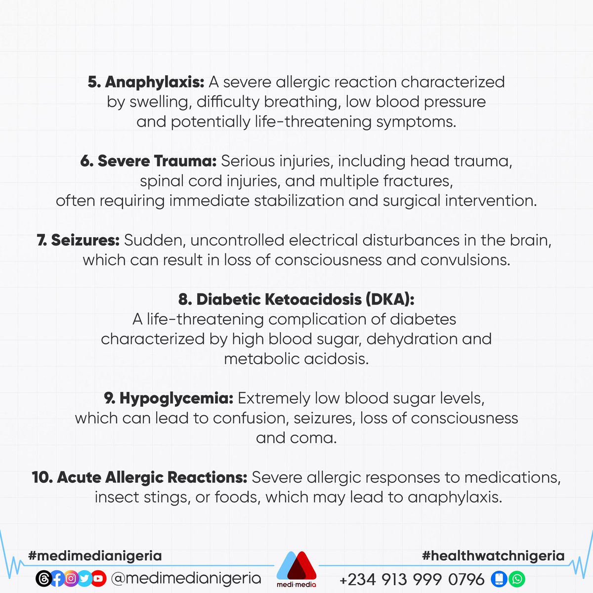 MediMediaNG's tweet photo. An acute medical emergency is a sudden or unexpected medical condition that requires immediate medical attention.

#medimedianigeria #healthforall #healthwatchnigeria #globalhealth #pain #immunity #publichealth #beestpatrol #sad #education #smoke  #drugs #vaccine #globalhealth https://t.co/1JxWLB4vu8