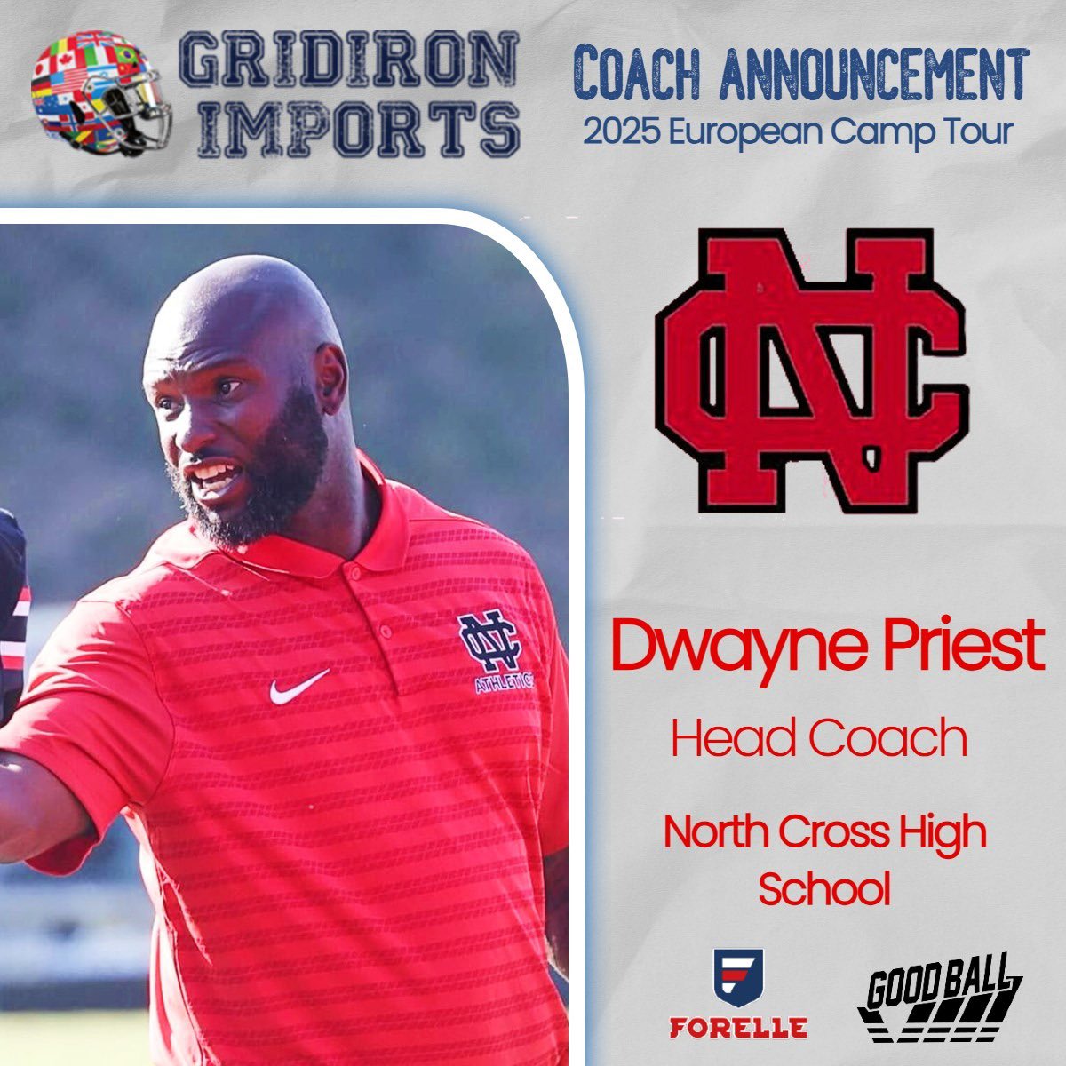 Gridiron Imports Foundation (@gridironimports) on Twitter photo <a href="/NCSRaiders/">North Cross School</a> in Virginia has been a home to many GI Family Members who have excelled and moved on to college football at places like <a href="/HokiesFB/">Virginia Tech Football</a> , <a href="/Pitt_FB/">Pitt Football</a> and <a href="/DCRedDevilFB/">Dickinson Football</a> amongst others. We welcome Head Coach <a href="/coachpriest222/">Dwayne Priest</a> of <a href="/NorthCrossFB/">North Cross Football</a> to our tour this March <a href="/NCSRaiders/">North Cross School</a> in Virginia has been a home to many GI Family Members who have excelled and moved on to college football at places like <a href="/HokiesFB/">Virginia Tech Football</a> , <a href="/Pitt_FB/">Pitt Football</a> and <a href="/DCRedDevilFB/">Dickinson Football</a> amongst others. We welcome Head Coach <a href="/coachpriest222/">Dwayne Priest</a> of <a href="/NorthCrossFB/">North Cross Football</a> to our tour this March