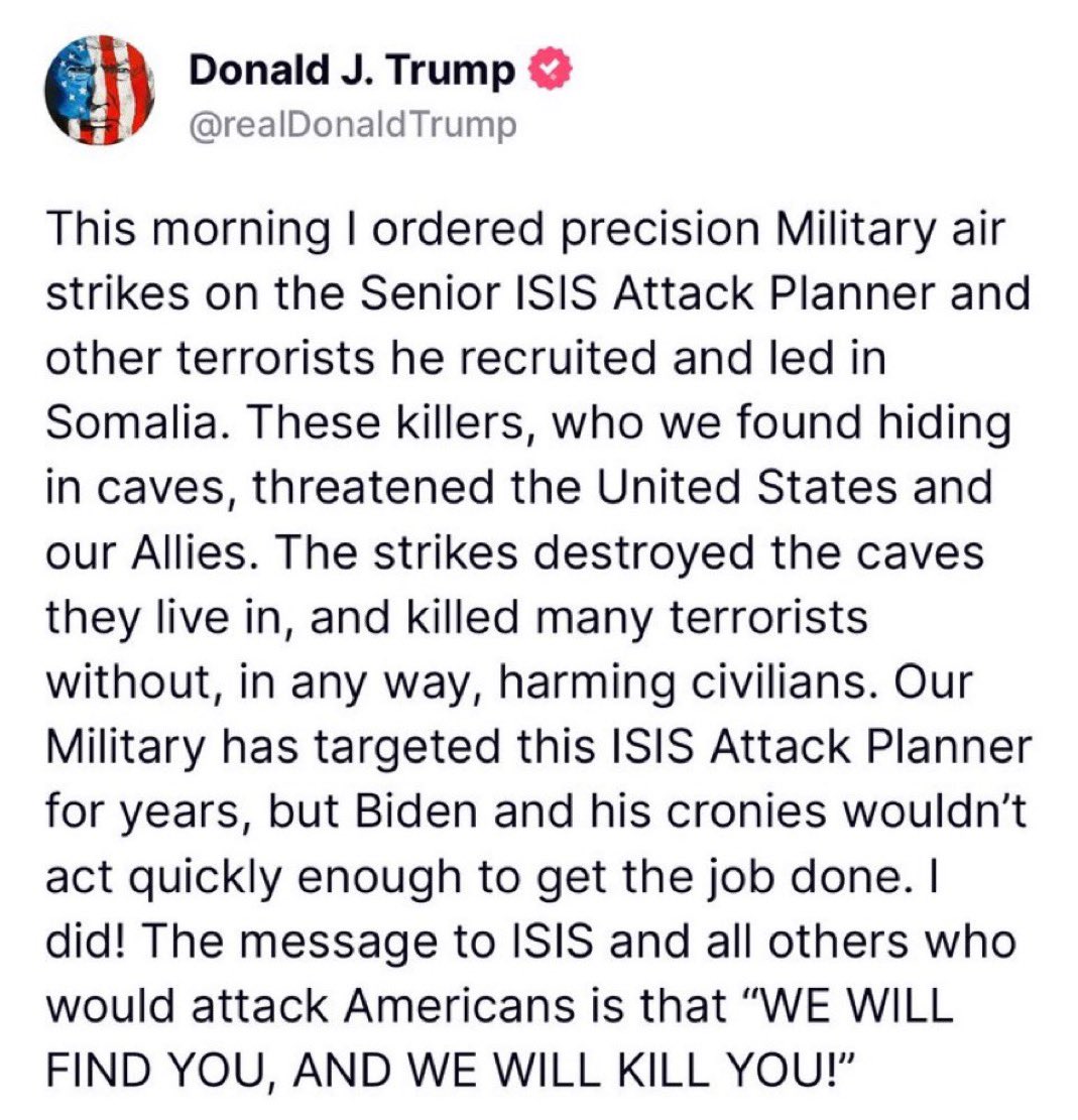 BREAKING 🚨 President Trump ordered precision Military Air Strikes on ISIS

WE ARE BACK 🇺🇸