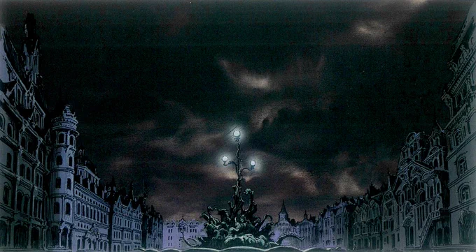 Background paintings by Shichiro Kobayashi for Angel's Egg (1985), dir. Mamoru Oshii, Studio Deen