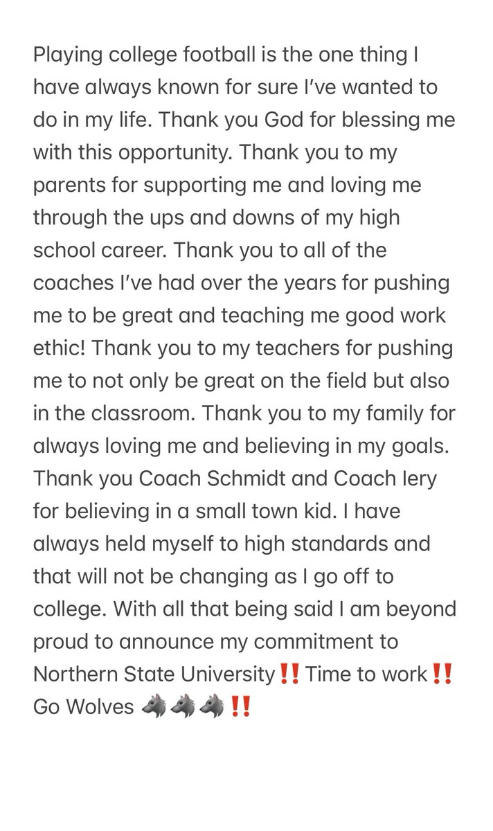 Zach Smith (@zsmith_34) on Twitter photo Blessed to announce my commitment to Northern State University‼️Go Wolves 🔴🟡🐺🐺🔴🟡AGTG‼️
<a href="/NSUWolves_FB/">Northern State Football🐺 🏈</a> <a href="/NSUCoachSchmidt/">Mike Schmidt</a> <a href="/JakeIery/">Jake Iery</a> <a href="/CoachGrant_/">Rysean Grant</a> <a href="/PrepRedzoneDAK/">Prep Redzone Dakotas</a> <a href="/NWahlScouting/">Nate Wahl</a> <a href="/CoachJayVega73/">Coach Vega</a> Blessed to announce my commitment to Northern State University‼️Go Wolves 🔴🟡🐺🐺🔴🟡AGTG‼️
<a href="/NSUWolves_FB/">Northern State Football🐺 🏈</a> <a href="/NSUCoachSchmidt/">Mike Schmidt</a> <a href="/JakeIery/">Jake Iery</a> <a href="/CoachGrant_/">Rysean Grant</a> <a href="/PrepRedzoneDAK/">Prep Redzone Dakotas</a> <a href="/NWahlScouting/">Nate Wahl</a> <a href="/CoachJayVega73/">Coach Vega</a>