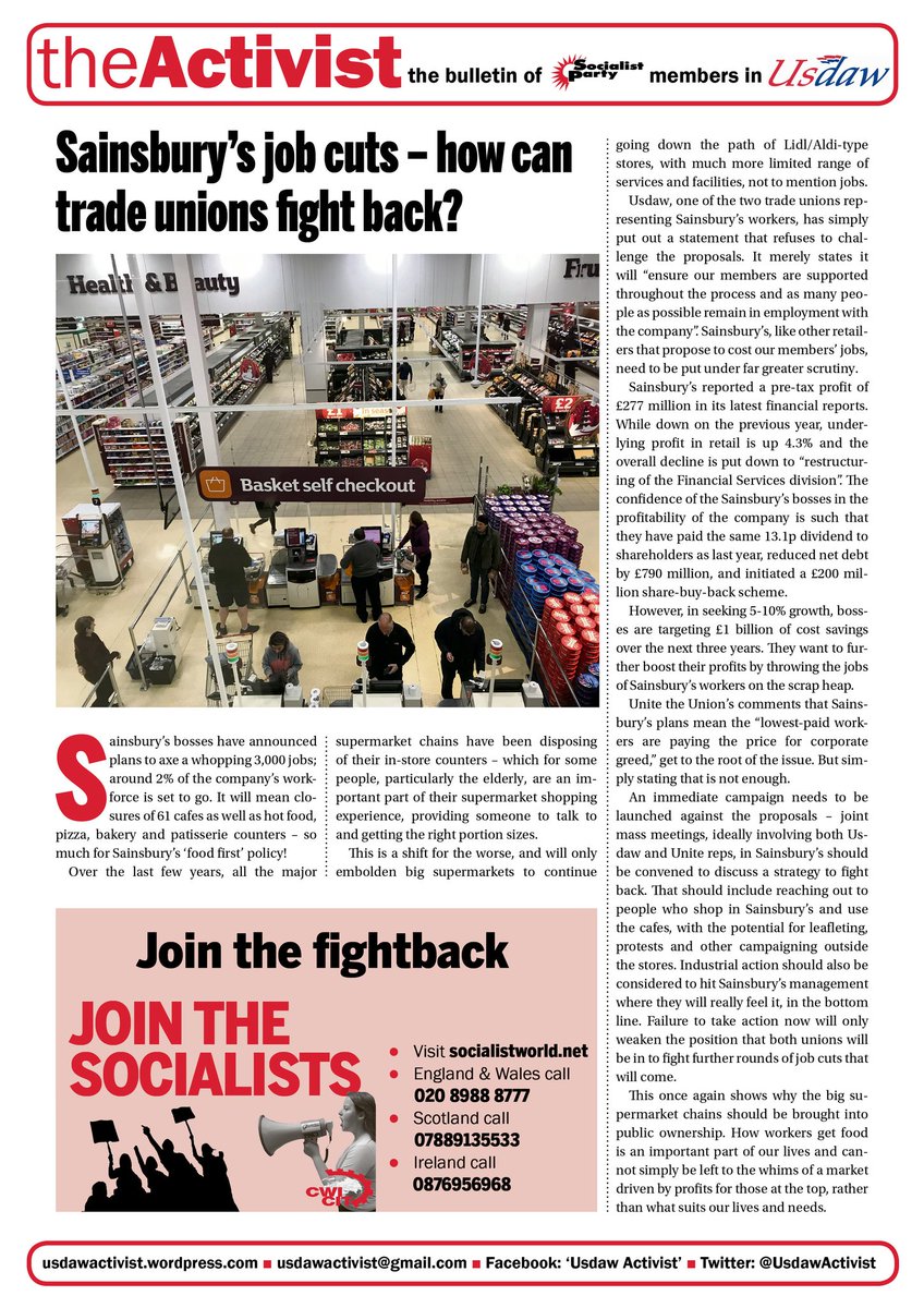 UsdawActivist's tweet image. 🚩🚩🚩Issue 129 of the Activist is now out with articles on the rise in employers National insurance contributions and Sainsbury's job cuts
👉👉👉You can get the pdf of this issue from the Activist website - usdawactivist.wordpress.com/2025/02/01/act…