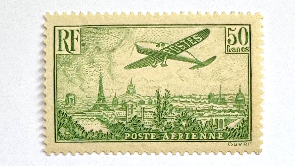 New pick up today for France - 50 franc emerald - Plane over Paris - issue of 1936. Scott # C14 - unused and never hinged with very fine centering. A scarce stamp with only 118,000 issued. A missing space I’ve been looking to fill!