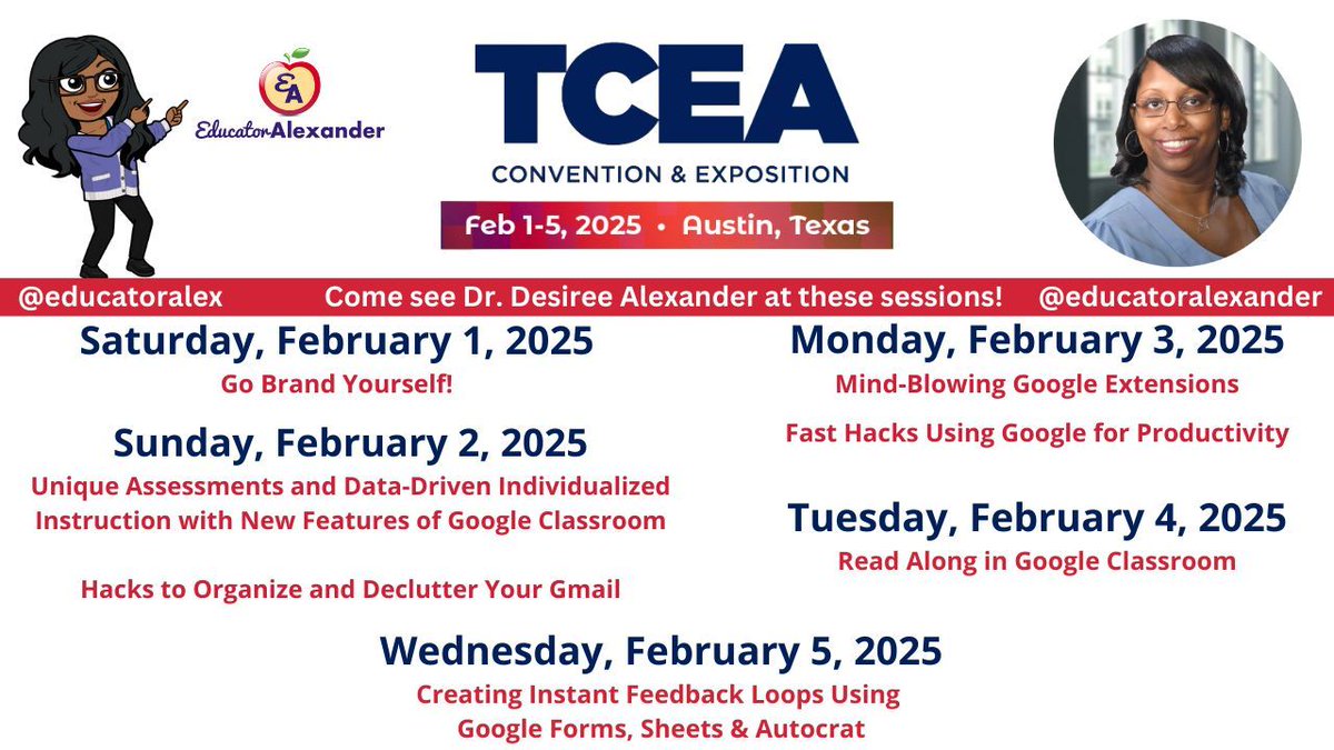 💥TODAY’S #TCEA EA SESSION🔥

Go Brand Yourself!
February 1, 2025
1:00 PM - 2:00 PM
Room 15

#TCEA25 #TCEA2025 #ISTE #education #classroom #edtech #K12 #teachers #googleedu #GoogleEI #GoogleET #GEG #EdChat #EdLeaders #Edu #Educhat #teacher #librarians #branding #GoogleChampions