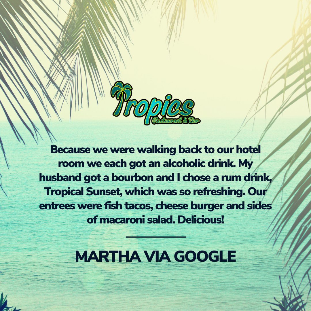 Cheers to good times at Tropics! Settle in with a delicious meal and refreshing drink!
#tropics #morgantown #westvirginia #tropicsaloha #onolicioushawaiian #lunch #dinner #brunch #catering #party #dailyspecials #drinks