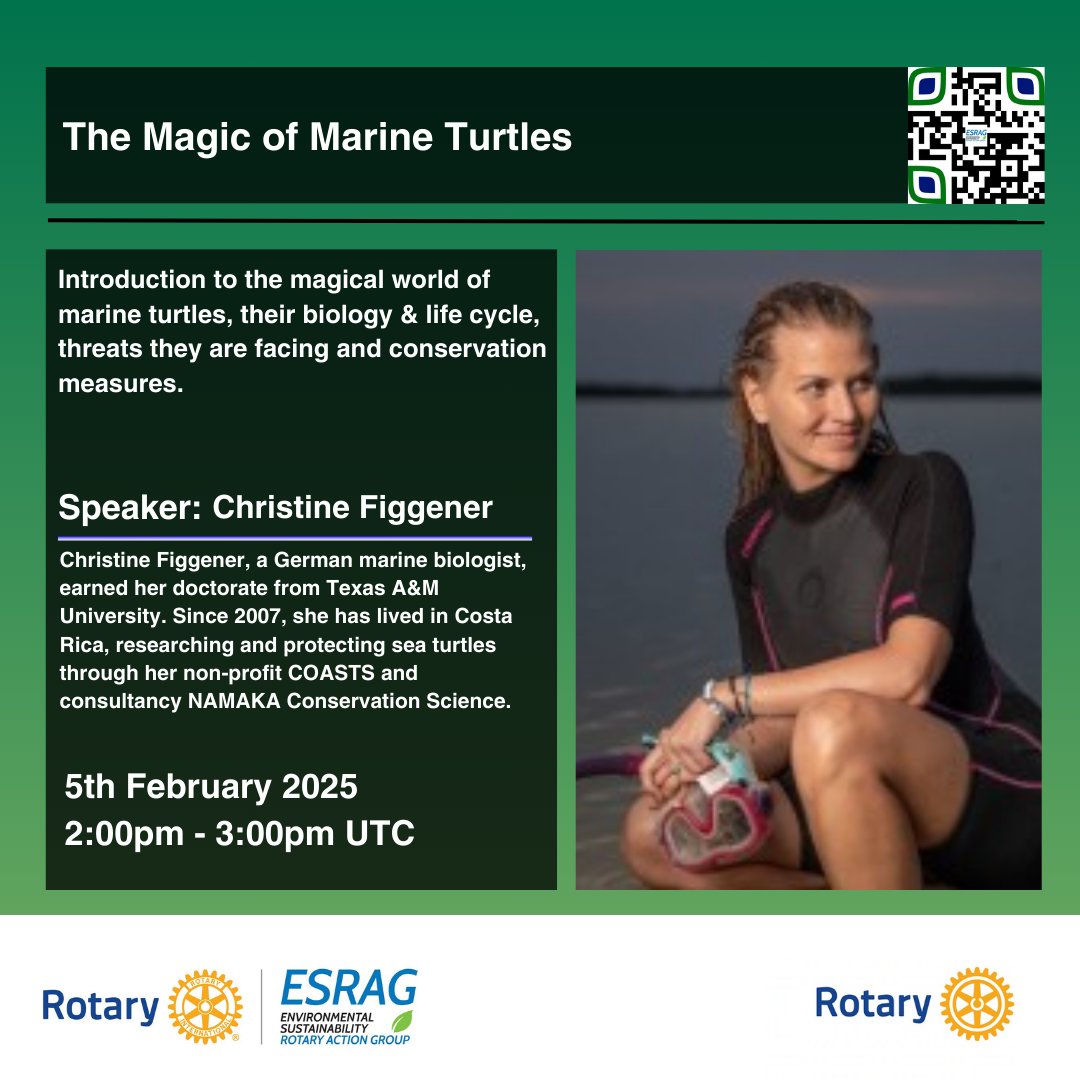 Discover the wonders of marine turtles—their life cycle, the threats they face, and how we can protect them.

📅 Wednesday, 5th February 🕒 2-3 pm UTC
📍 Zoom – Register here: ow.ly/lRRb50URKiE

Join us to protect these ocean wanderers! 💙

#ESRAGSeminars