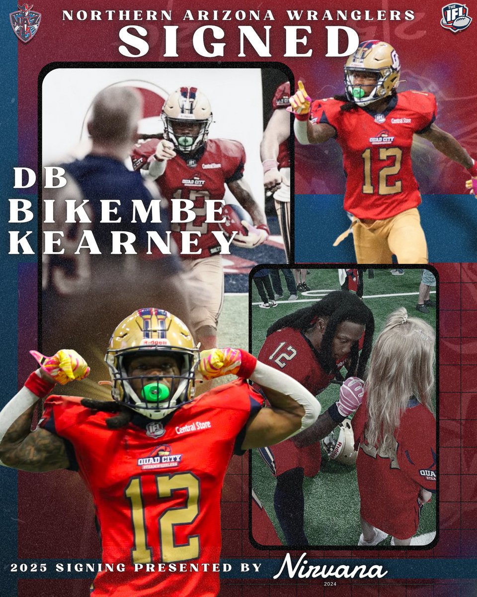 The Wranglers have signed an experienced &amp; productive IFL DB Bikembe Kearney! <a href="/HitStickxfl22/">Bikembe Kearney 🔟</a> 🥊🔥Welcome to the squad, Bikembe! 💪🤝 Read the story through the link below! 🤠⬇️ 

This signing is presented by Nirvana Center in Prescott Valley!

<a href="/IndoorFL/">Indoor Football League</a> 

nazwranglers.com/news/2025/2/1/…