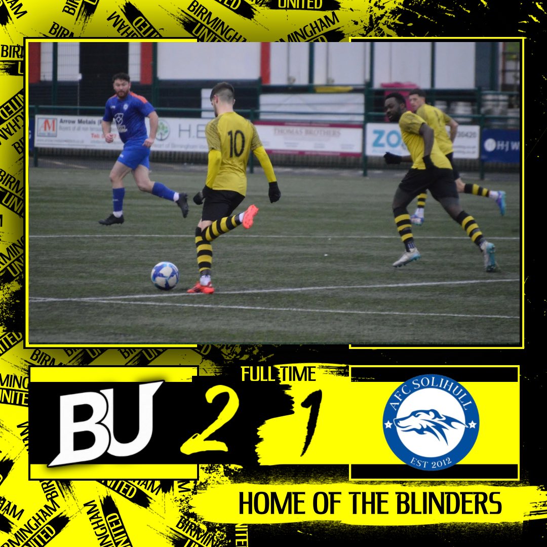 ⚡️FULL TIME⚡️
BU 2 - 1 AFC Solihull

A close, competitive game put on by both teams with the scoreline level at half time💥

But that man! Brett with a fantastic display once again to fire us in front and bag us 3 points 💪

⚽️⚽️Brett

#UPTHEBLINDERS #BIRMINGHAM #UNITED