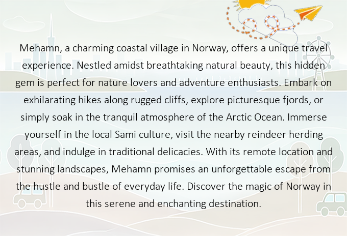 EclecticFlights's tweet image. Discover the Paradise of Mehamn, Norway: Your Next Unforgettable Getaway Awaits! Ready to explore? Find cheap flights there now! ✈️ fly.eclectic.flights/flights/flight… #Mehamn #Norway #FlyEclectic #TravelWithUs #NewAdventures