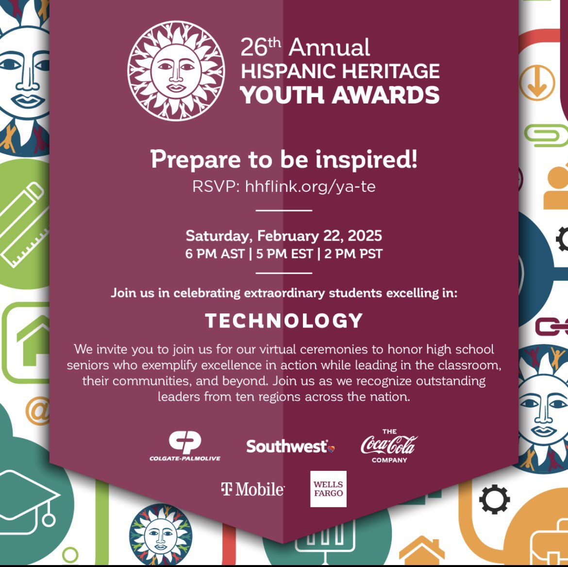 Thank you to the <a href="/HHFoundation/">Hispanic Heritage Foundation</a> Hispanic Heritage Foundation and sponsors for my award in Technology! I am looking forward to the award ceremony and to the future!  #HHFYouthAwards