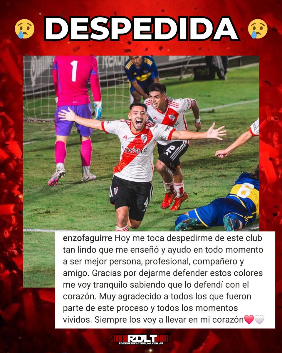 RiverDLTribuna's tweet photo. 🥺 Las palabras de Enzo Aguirre despidiéndose de #River tras su paso por Inferiores y #Reseva ❤️
¡Éxitos en lo que viene! 💪🏻🔥
📲 @tatianaojedaOk https://t.co/tMXK5OHiXn