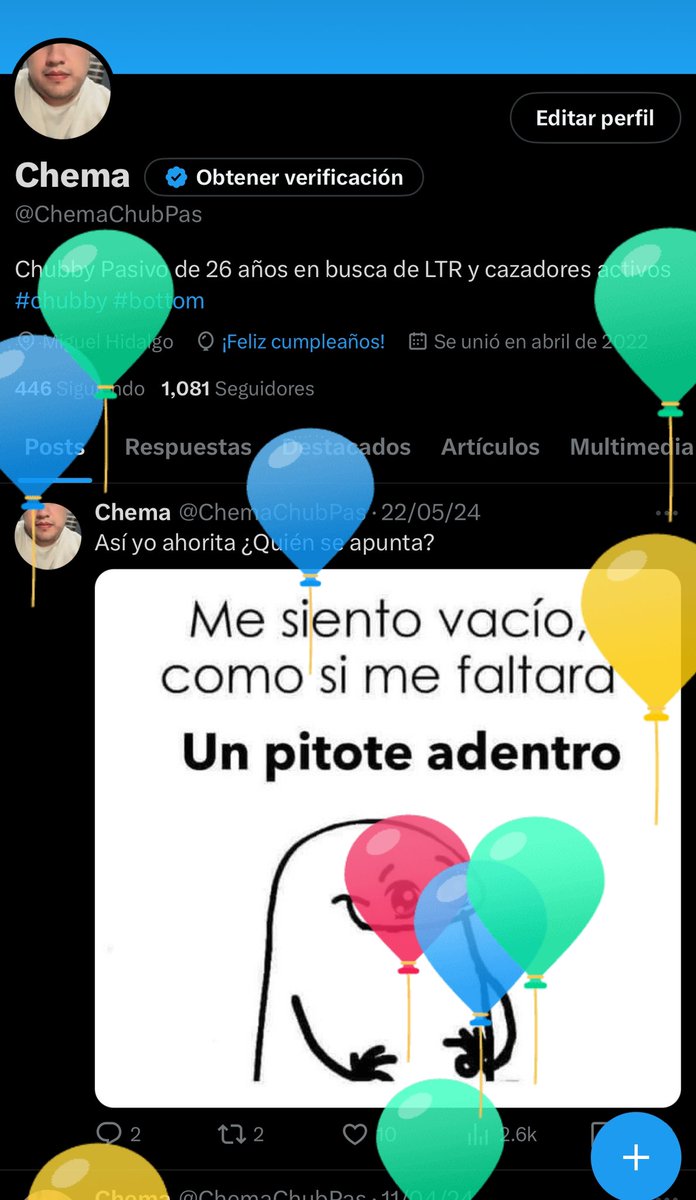 ChemaChubPas's tweet photo. Hoy es mi cumpleaños 🥳

Se aceptan felicitaciones, nudes y otras cosas https://t.co/wGjdRrsUtF