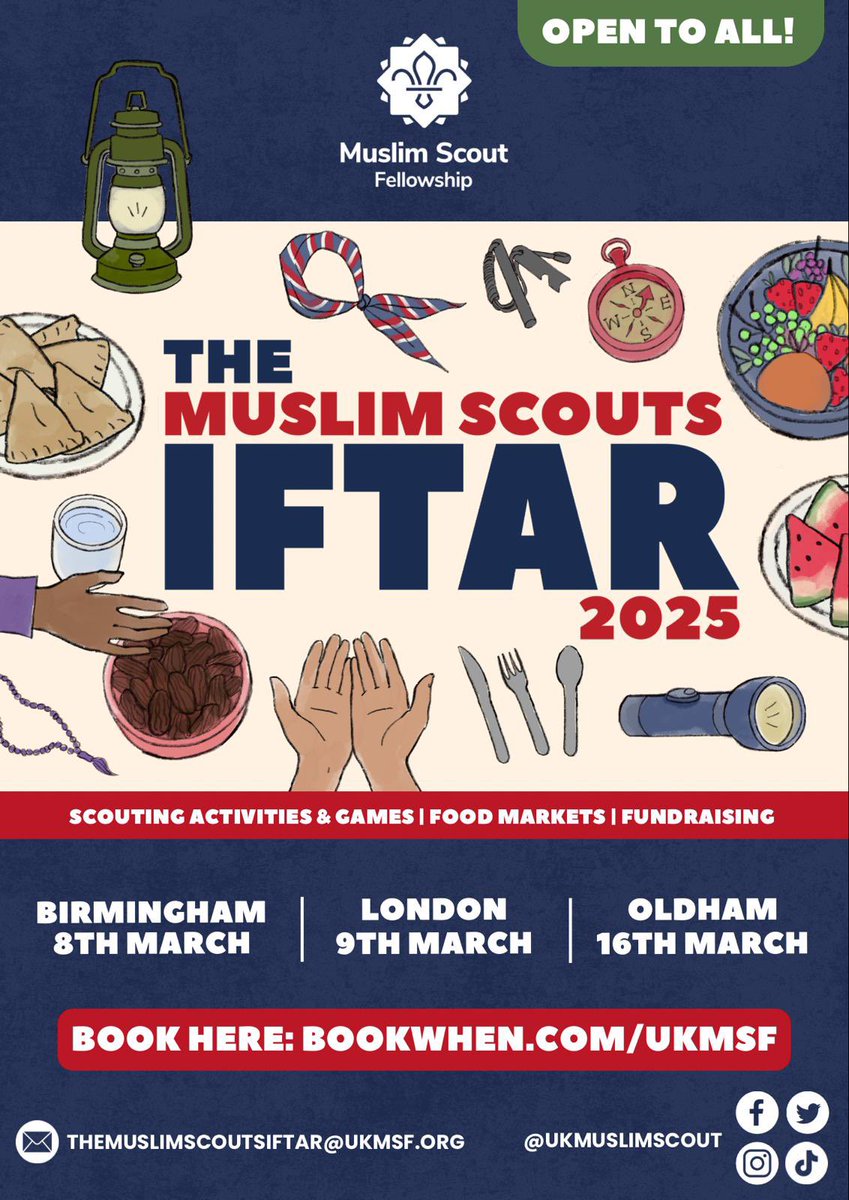 Join us this Ramadan for The Muslim Scouts Iftar!

Join us for an unforgettable day filled with:
🎯 Fun &amp; interactive activities by the Muslim Scouts
🌱 Opportunities to learn, grow, &amp; connect
🤝 A warm community iftar to break your fast together

Tickets: bookwhen.com/ukmsf