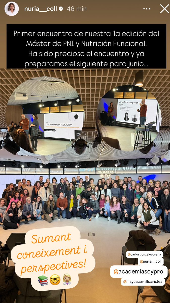 inesolivadef's tweet photo. 1a Jornada d' Integració del Màster de PNI i nutrició funcional ✨

Sumant coneixement i perspectives per una atenció global📚👩🏼‍⚕️ https://t.co/5IhmdE9LVV