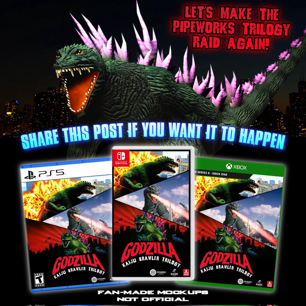 Okay so Pipeworks is willing to remastered/remake the Trilogy, but we need to show them we want it sign the petition and share with others. chng.it/8B6VQmpJMc
#ゴジラ
#Gojira
#Godzilla
#Atari
#Pipeworks
#Toho