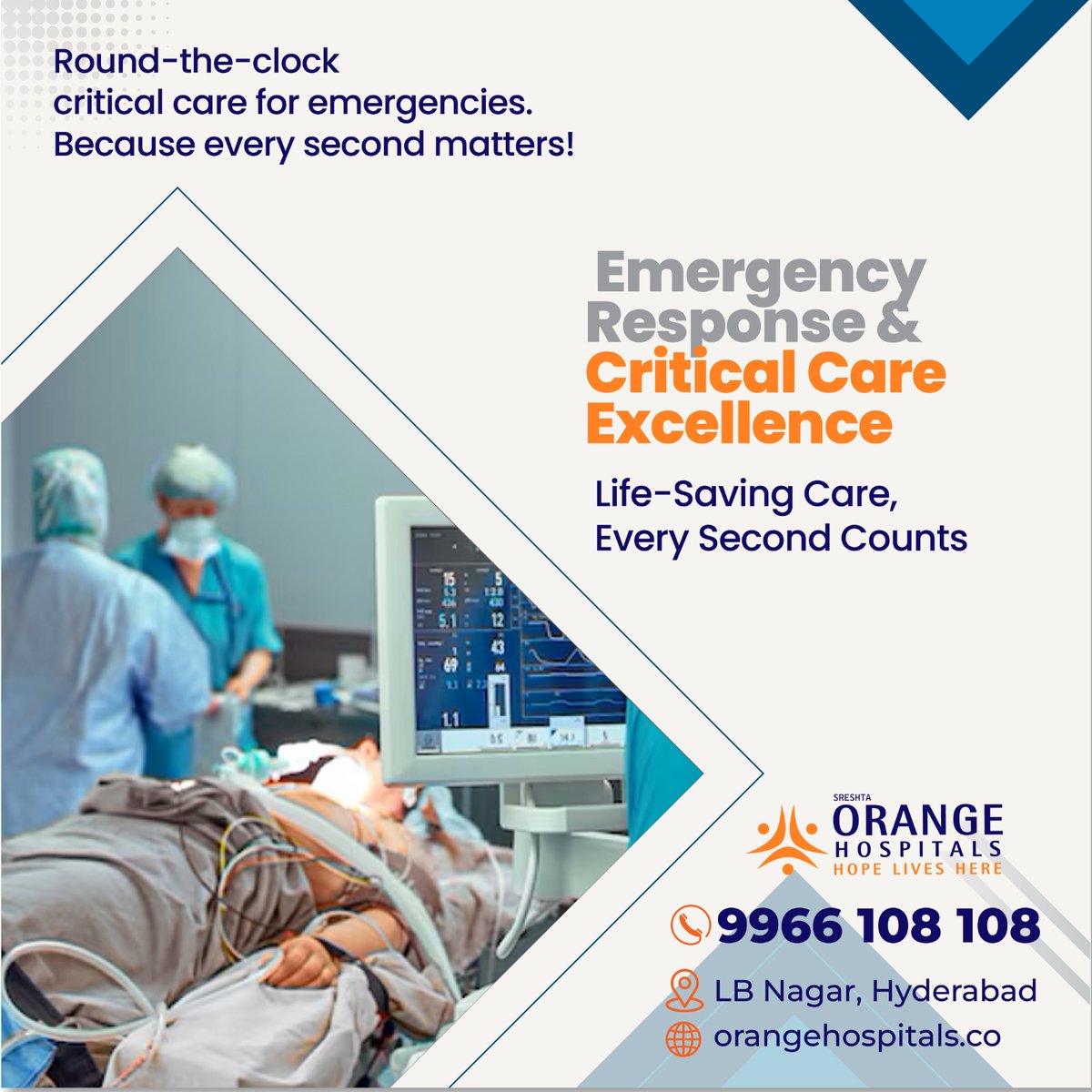 orangegroups's tweet photo. In a medical emergency, time is the most crucial factor. At Orange Hospital, our state-of-the-art Critical Care Unit (CCU) is equipped with advanced life-saving technology and a highly skilled team of specialists available 24/7.

#CriticalCare #EmergencyCare #LifeSavingTreatment https://t.co/ti9i6hK15m