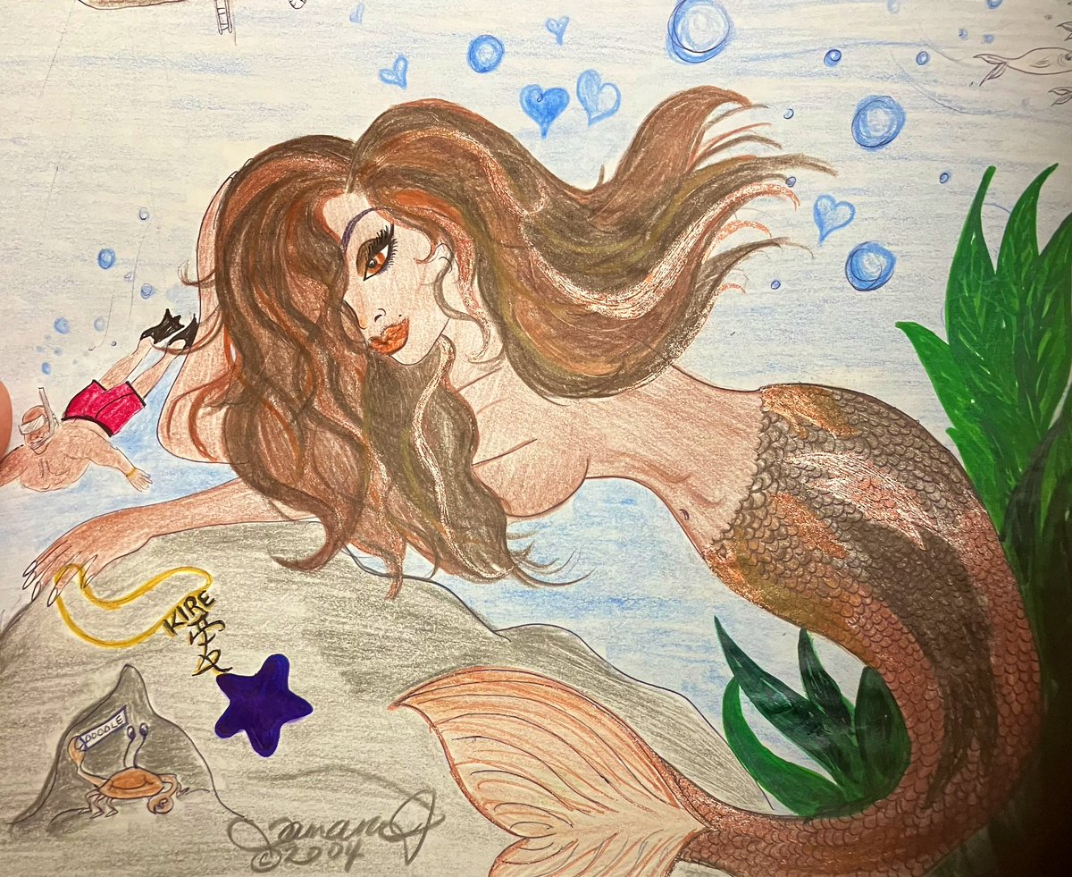 BlackFinnGypsy's tweet photo. #SaturdaySketching Some of my #favourite characters to draw are #mermaids 🧜🏽‍♀️I’ve been #drawing since I could hold a pen self taught🖊️I use #sharpiepen #Crayola #pencilcrayons #Winsor&amp; Newton Promarker #watercolor pens on standard size #sketch paper🎨Cards, #Art for family&amp;friends https://t.co/2DBHeD1yj1