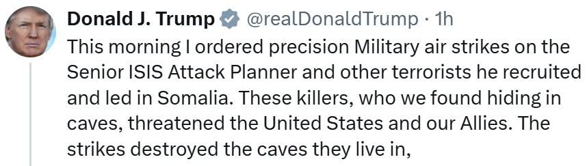 True_News_On_X's tweet photo. @realDonaldTrump Excellent @POTUS @realDonaldTrump! Now have @elonmusk &amp; @DOGE find all ways the criminals in the Deep State have funded ISIS, Al-Qaeda, and all other terrorist groups via the CIA, DOD, etc., and defund all of their operations, and give an Executive Order demanding defunding also! https://t.co/RSAtjTPld6