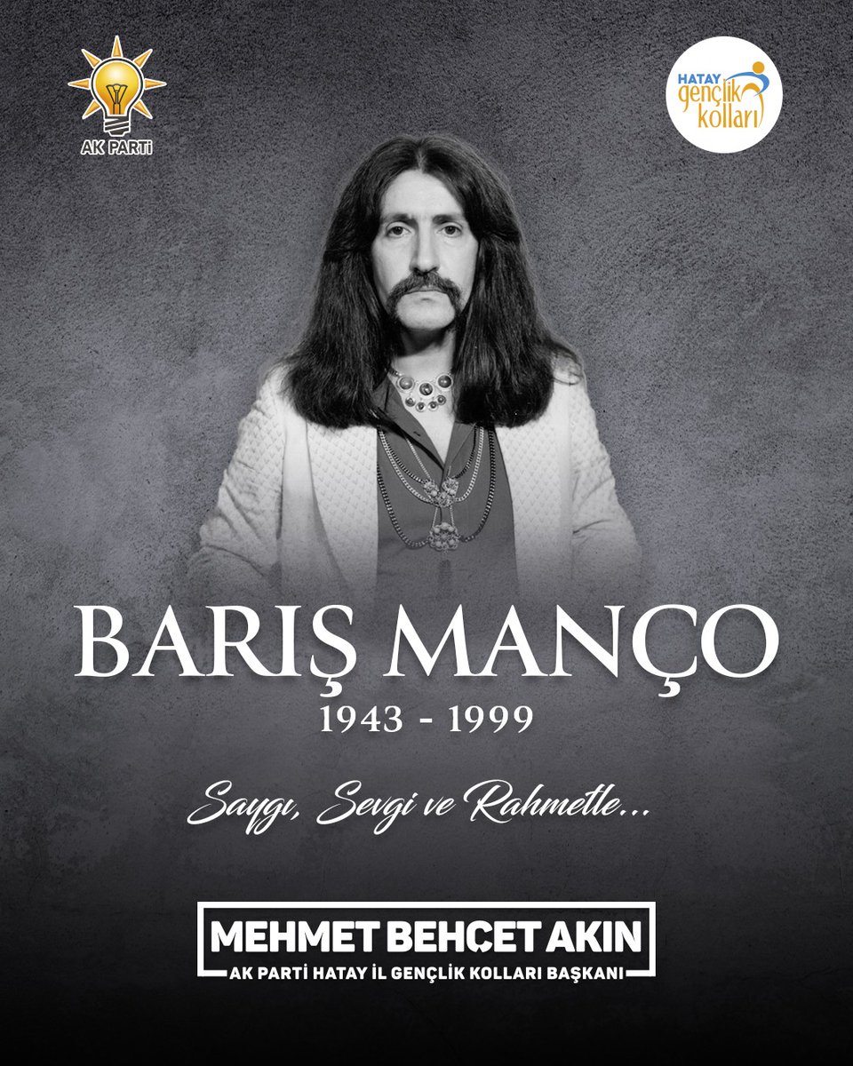 Milletimizin gönlünde farklı bir yere sahip olan, Türk müziğinin duayen ismi Barış Manço’yu vefatının 26’ncı yıl dönümünde rahmetle ve saygıyla yâd ediyorum.