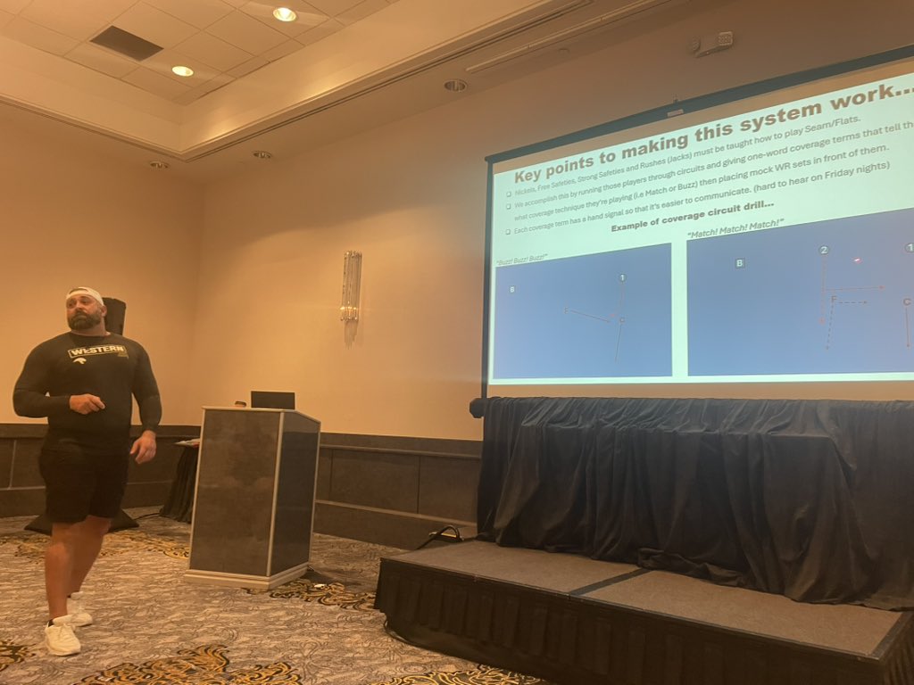 gbouch27's tweet photo. Aways learning!! Great free clinic from Florida Football Coalition @PayFLCoaches Orlando. Thanks you @CoachMacho for sharing his 3-4 defense system. @Coach_Ronacher @wessaff14 @Calvary_FB #DominationStation #AirRaidDefense https://t.co/UuViSS1tSW