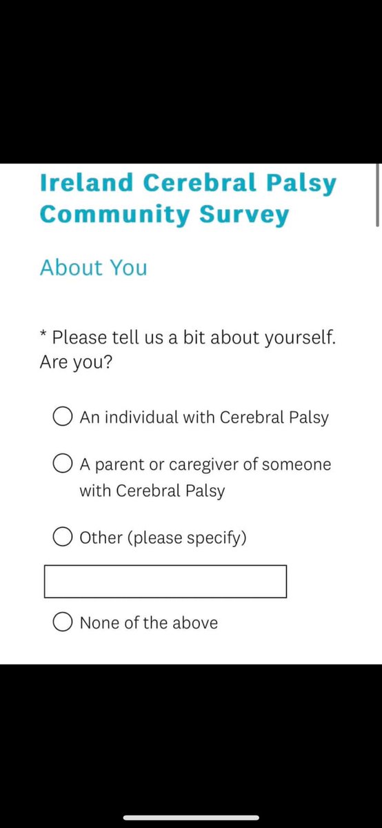 Sharing <a href="/yourcpf/">Cerebral Palsy Foundation</a>’s survey for those in Ireland (including Northern Ireland). Please take some time to complete if you have the energy and time surveymonkey.com/r/SX35CNH?fbcl… 

#CerebralPalsy #Ireland #NorthernIreland #DisabilityTwitter