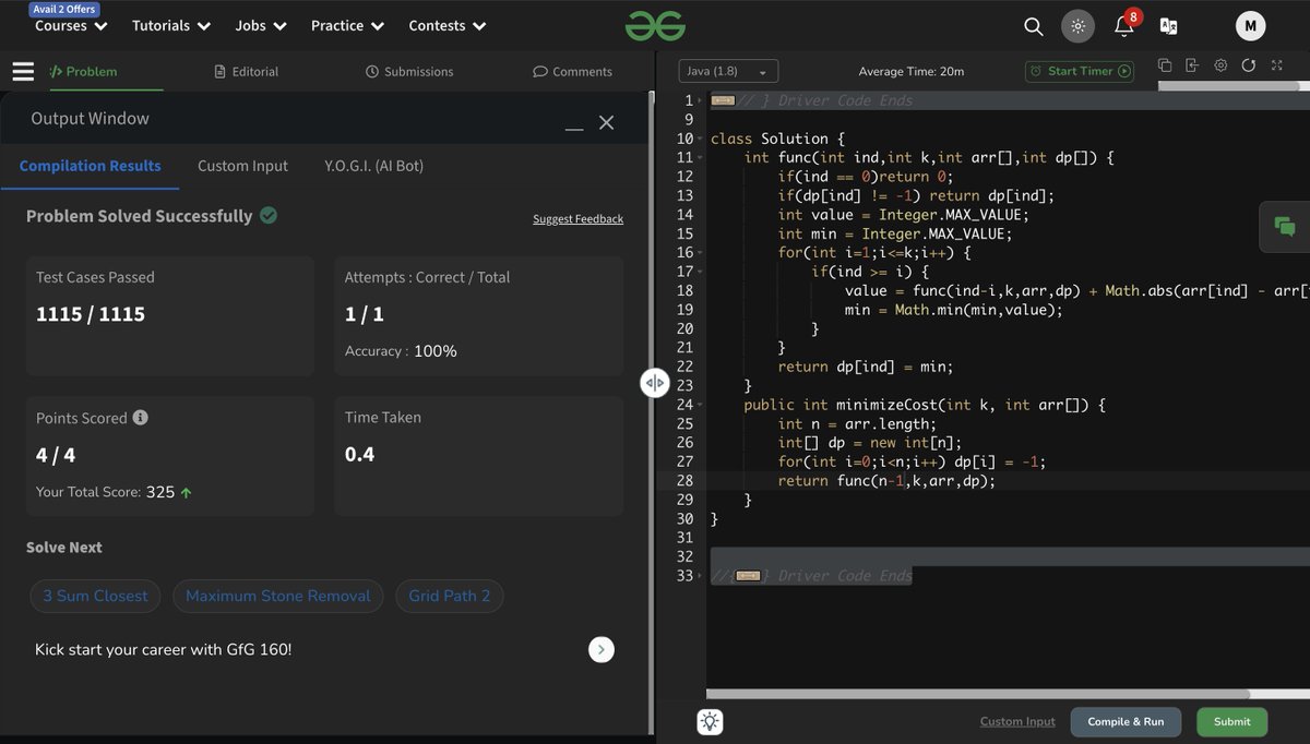 Mohd_Saqib_'s tweet image. 🚀 Day 195 of Code 🚀

Today&apos;s grind was all about Dynamic Programming! I explored Minimal Cost, implementing both memoization and tabulation approaches to optimize performance. 

✅ Minimal Cost (Memoization &amp;amp; Tabulation)

#DynamicProgramming #Memoization #Tabulation #DSA