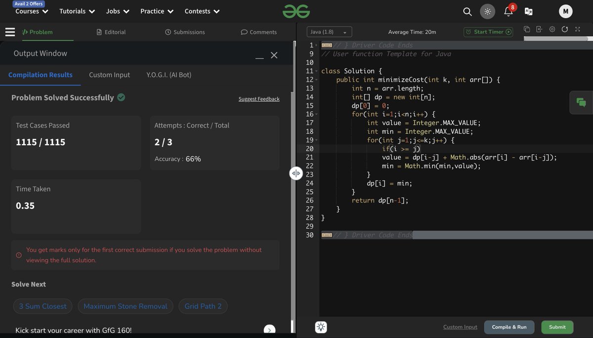 Mohd_Saqib_'s tweet image. 🚀 Day 195 of Code 🚀

Today&apos;s grind was all about Dynamic Programming! I explored Minimal Cost, implementing both memoization and tabulation approaches to optimize performance. 

✅ Minimal Cost (Memoization &amp;amp; Tabulation)

#DynamicProgramming #Memoization #Tabulation #DSA