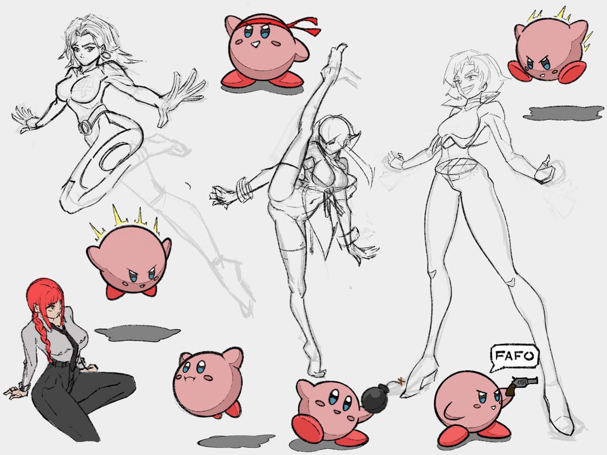 Drawings from January – My most productive month in a while! Got back into commissions and completed three this month. Also included some rough sketches that didn’t make the cut, plus a Juri &amp; Kirby.