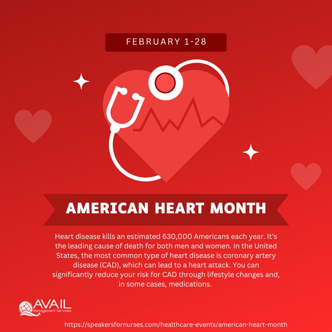 AvailManagement's tweet image. February is American Heart Month!
Heart disease is the leading cause of death in the U.S., but impacts some communities disproportionately. Join our efforts and those around the country to promote heart health.