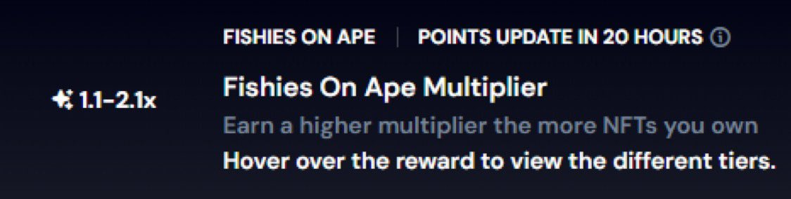 The intern has added <a href="/FishiesOnApe/">Fishies</a> to the list! 

Go to spotlight.apechain.com/loyalty?referr…

Climb the leaderboard and earn points. 

P.S. <a href="/professordilly/">CryptoDilly</a> has been building <a href="/UnboxingWeb3/">Unboxing Web3</a> and will run rewards for fishies this weekend! 🐟