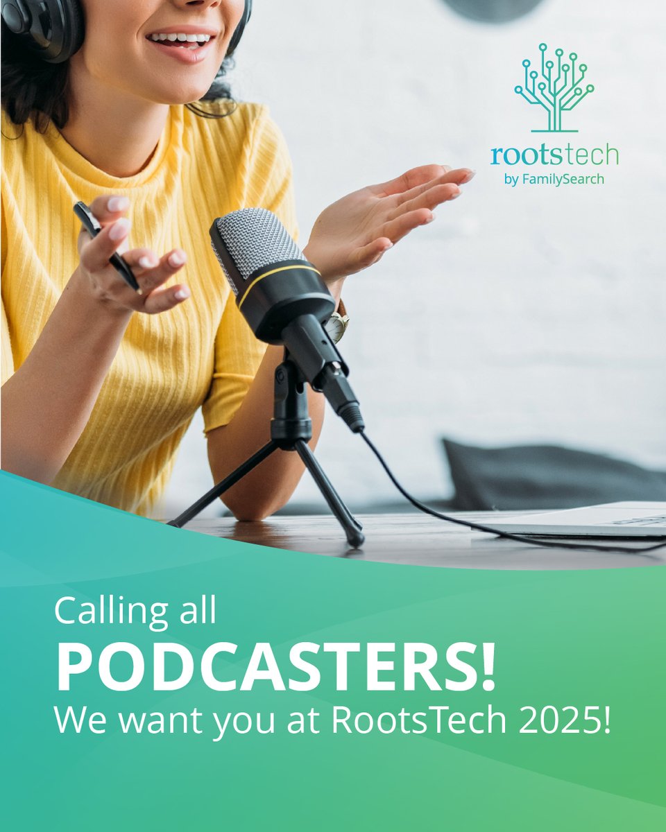 PODCASTERS, this one’s for you! 🎉

Want to record your podcast live at RootsTech 2025 from the Salt Palace? DM us if you want to be a part of it or to get more information!

✨ Got a favorite podcast you’d love to see at RootsTech? Tag them!