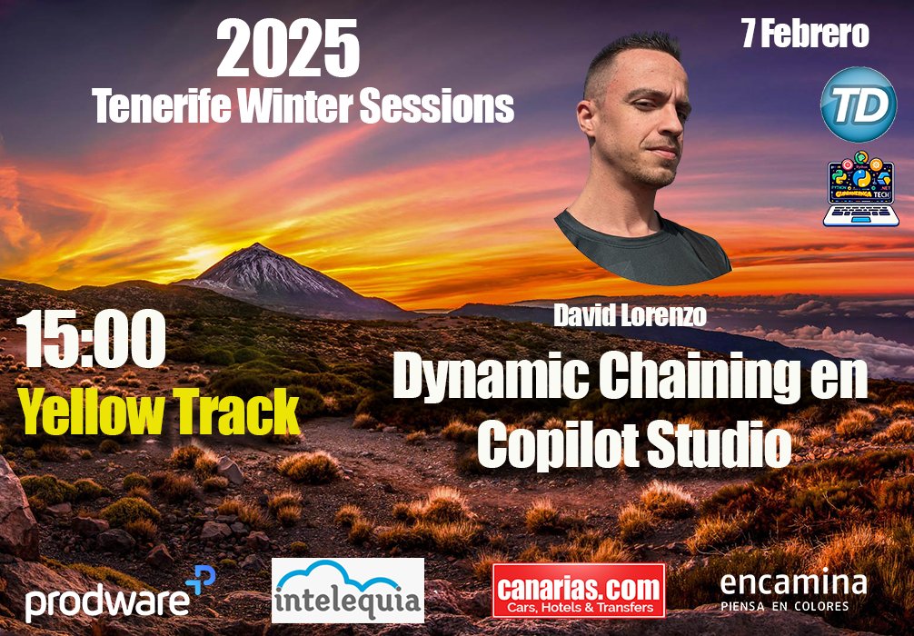 Guarandinga Tech (@guarandingatech) on Twitter photo #TenerifeWinterSessions | <a href="/dlorenzolop/">David Lorenzo</a> - Yellow Track
⏰ 15:00
Con el patrocinio de <a href="/ProdwareES/">ProdwareES</a> | <a href="/intelequia/">Intelequia</a> | <a href="/canariascom/">Canarias.com</a> | <a href="/ENCAMINA/">ENCAMINA</a> #TenerifeWinterSessions | <a href="/dlorenzolop/">David Lorenzo</a> - Yellow Track
⏰ 15:00
Con el patrocinio de <a href="/ProdwareES/">ProdwareES</a> | <a href="/intelequia/">Intelequia</a> | <a href="/canariascom/">Canarias.com</a> | <a href="/ENCAMINA/">ENCAMINA</a>
