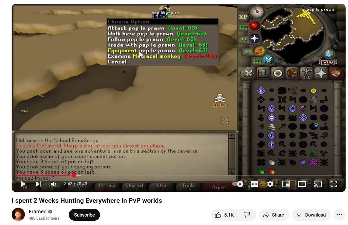 Hi eveyone, just letting you know that's me immortalised on a youtube video.

Shout out to <a href="/KFramed/">Framed</a> for the quality <a href="/OldSchoolRS/">Old School RuneScape</a> content. Keep it up!