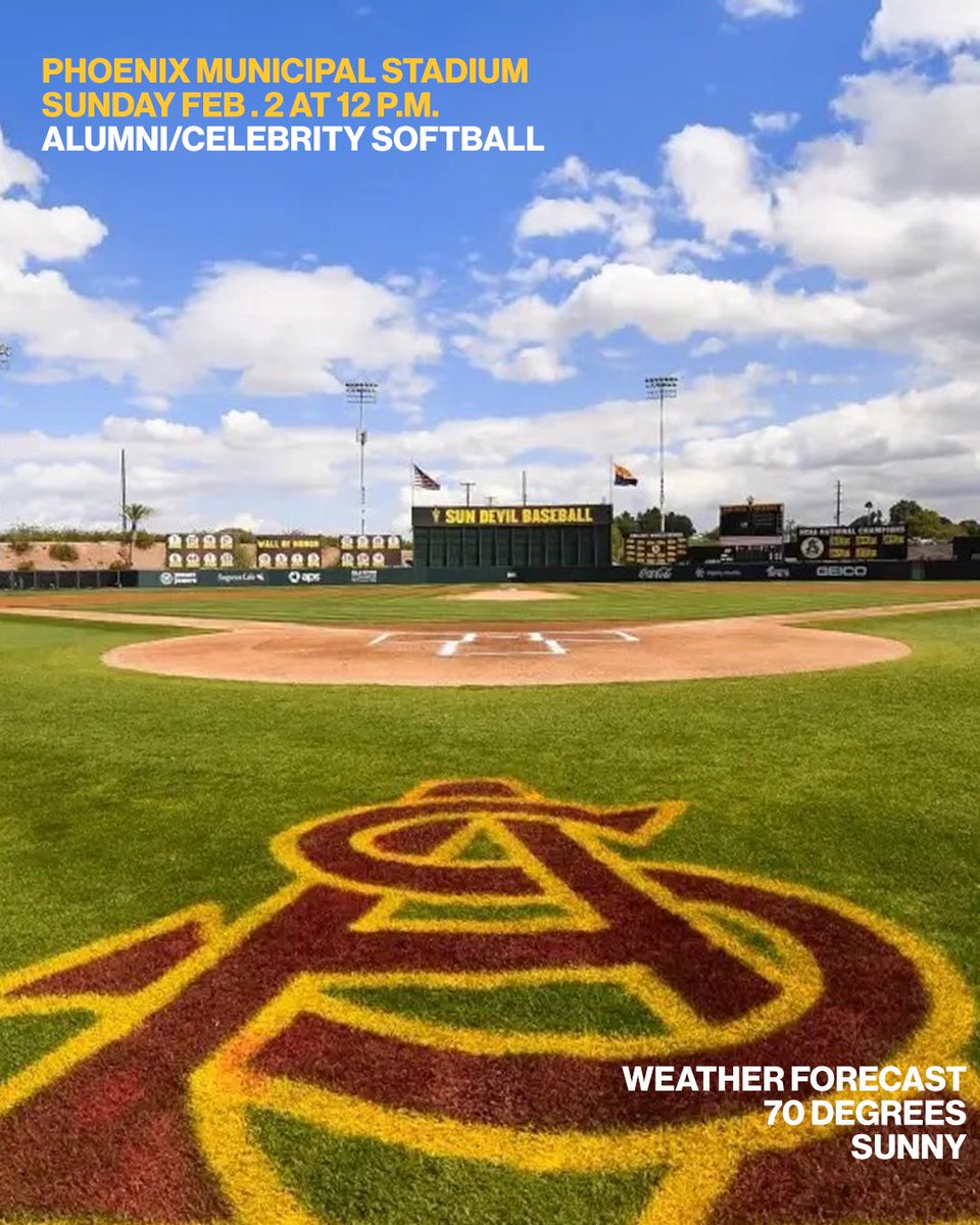 Weather is looking great at Muni tomorrow ☀️

Come see some ASU Alums and Celebrities tomorrow at our Alumni/Celebrity softball game! Plus there is a special guest attending 👀

Admission is free

#ForksUp /// #onward